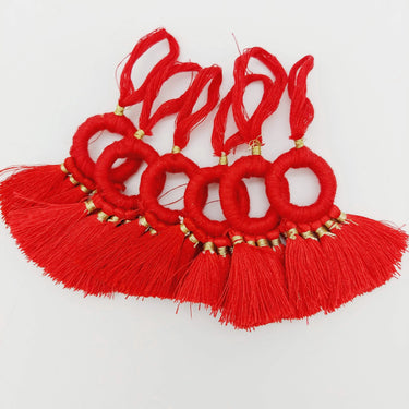 Set of 2 Red Hoop Tassels, Indian Tassels, Boho Chic Tassels